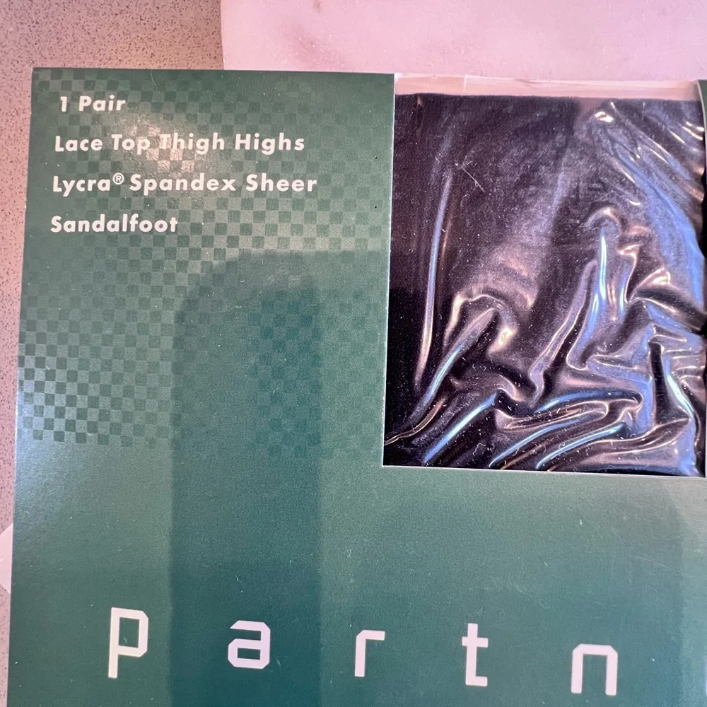 Vintage Partners Lace Top Thigh Highs Lycra Spandex Sheer Sandlefoot S/M Set